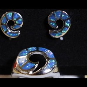 Gorgeously Beautiful Blue Opal Earrings/Ring SET